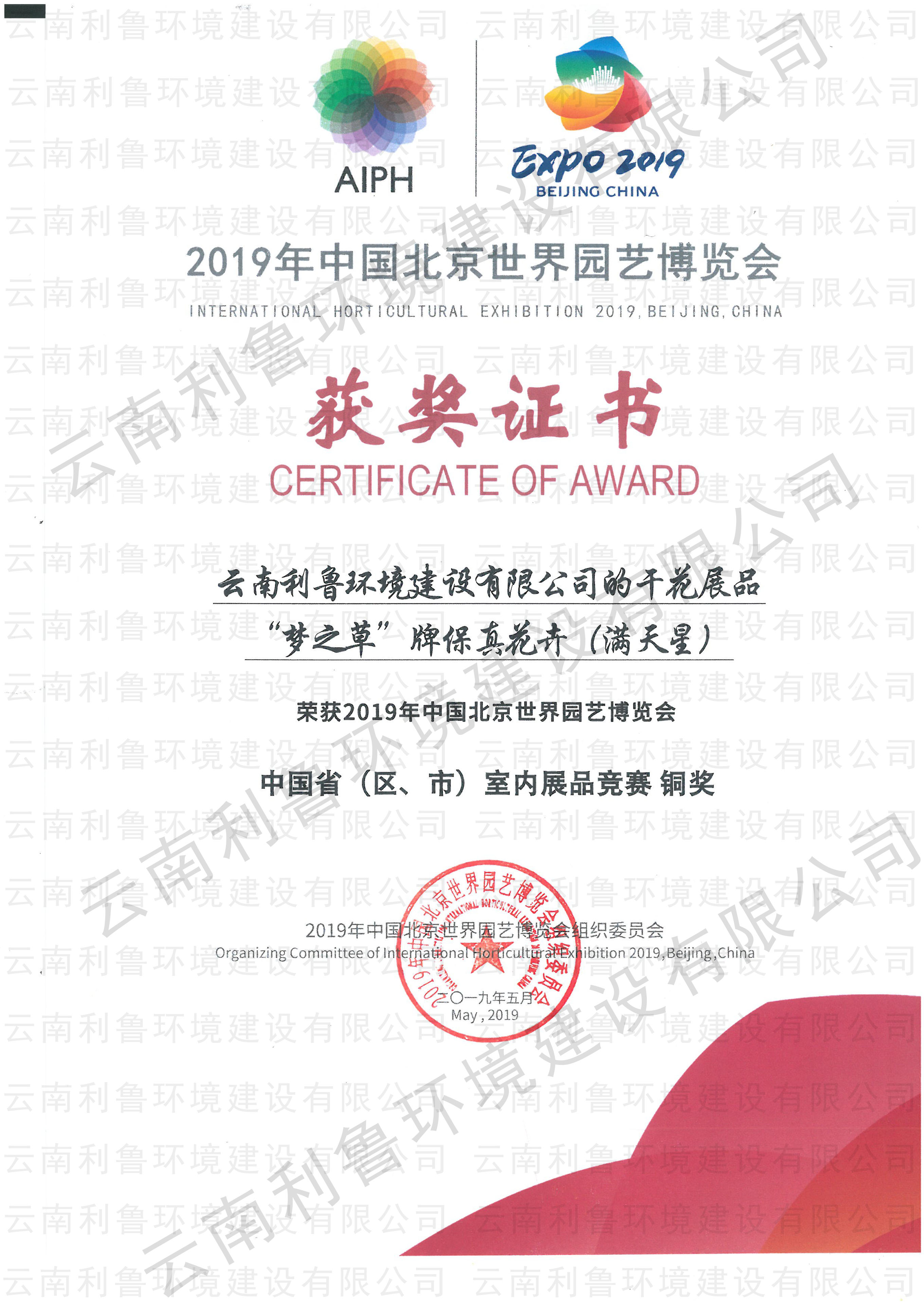 榮獲2019年北京世園會(huì)干花展品銅獎(jiǎng) 夢(mèng)之草牌保真花卉（滿天星）